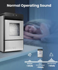 Countertop Nugget Ice Maker Featuring Clear Viewing Window In Silver Finish with ice in the tank, compact design, and whisper-quiet operation.