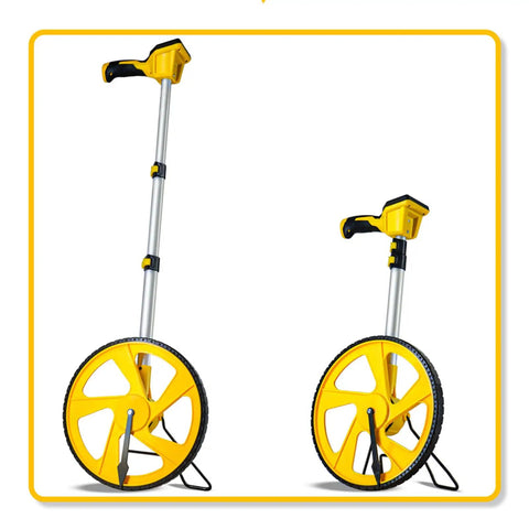 Digital Measuring Wheel With Backlit Display Telescopic Rolling Measuring Tool For Indoor Outdoor Distance Measurement shown in two angles.