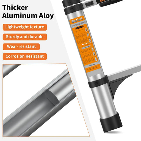 12.5 Ft Telescoping A Frame Ladder for Home Roof and RV Use, Heavy Duty Go To Step Ladder With EN131 Safety Certification, close-up of aluminum alloy tube