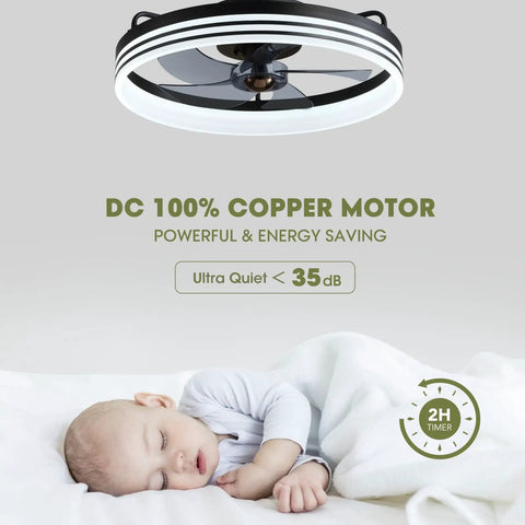 Ceiling Fan With Light 20 Inch Black Flush Mount Low Profile With 6 Speeds Dimmable LED Light Timing Reversible Wind Smart Fan