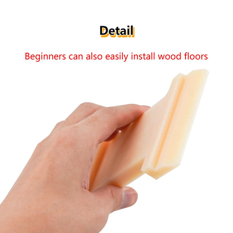 Hand holding 4 In 1 Laminate Floor Installation Tool Nylon Tapping Block with U groove for versatile gap closure and seam tightening.