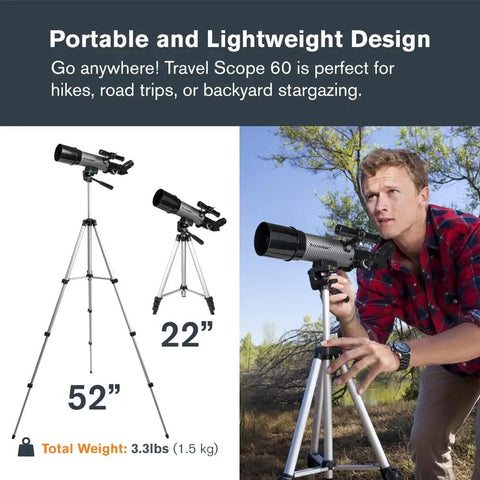 Travel Scope 70mm Beginner Portable Telescope With Backpack For Easy Stargazing On The Go, Crisp Moon And Planet Views, Lightweight Travel Ready, Fully Coated Glass Lenses, The Perfect First Telescope For Newbies; portable 70mm telescope on tripod
