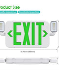 LED Combo Emergency Exit Sign Light With Two Adjustable Heads And Backup Battery For Commercial Spaces US Standard Green Letter UL 924 Approved Easy Install With Energy Efficient LED Lighting 120 277V 4 Pack, dimensions shown