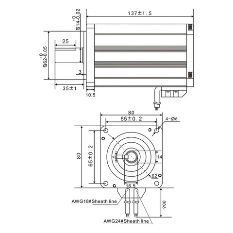 Technical drawing of Beefy 16000 RPM 3000W Brushless DC Servo Motor With Adjustable Speed Controller Permanent Magnet 220V