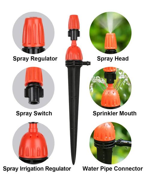 25 Adjustable Drip Irrigation Emitters For Quarter Inch Hose 360 Degree Water Flow Stake Drippers For Garden Sprinkler System