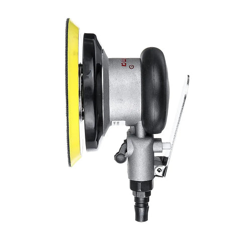 Side view of Portable 5 Inch Random Orbital Air Sander Polisher With 10000 RPM Low Noise Ergonomic Grip showing pad and grip handle