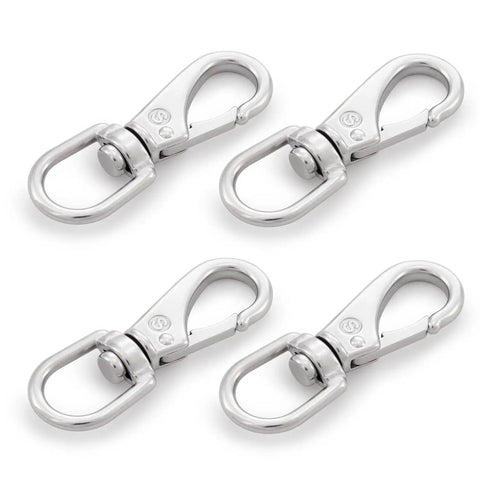 Heavy Duty Stainless Steel Flag Clips For Flagpole Rope 4 Pack 3.5 Inch Swivel Snap Hooks on white background