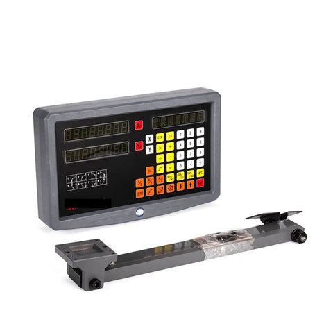Professional Digital Caliper Built Different For Precision Lathes And Milling Machines Featuring A Rock Solid Glass Scale Electronic Ruler With Half Micron Accuracy XYZ Tracking And A Badass Die Cast Alloy Housing with digital display and measuring arm.