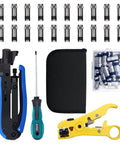 Coaxial Cable Crimping Kit With 20 F Compression Connectors Adjustable For RG6 RG59 RG11 RG58 RG7 Includes tools and storage bag