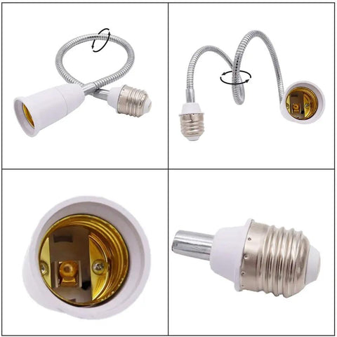 Flexible Gooseneck E26 E27 Light Socket Extender Adapter 22.5 Inch Extension Set Of Two Bendable Adjustable Socket Extender For Lamps And Ceiling Fixtures Easy Angle Adjustment Perfect For Task Lighting