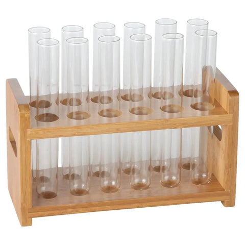Bamboo Test Tube Shot Glass Rack With Built In Handle 12 Tube Capacity Rack Only Glass Tubes Not Included Great For Pen Stand