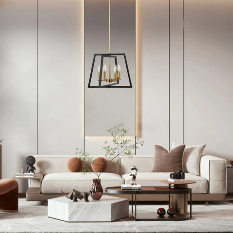 Black Brass Farmhouse Lantern Chandelier 4 Light Pendant With Bird Cage Frame Gold Finish Modern Industrial Foyer Lighting