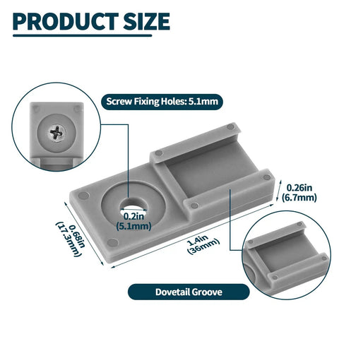 Detailed dimensions of 25 Pack Connector Mounting Clips For DTM DTP DT DTHD Series Connectors showing holes and grooves