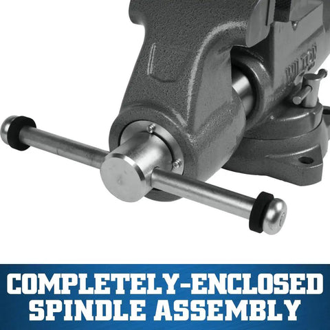Close-up of spindle assembly on Beefy Machinist Bench Vise For Serious Projects Five Inch Jaw Width Eight Inch Opening Model 500S