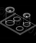 Diagram of Porcelain Drip Pan Replacement Set For Whirlpool Amana Maytag W10288051 Includes Two 6 Inch Pans And One 8 Inch Pan