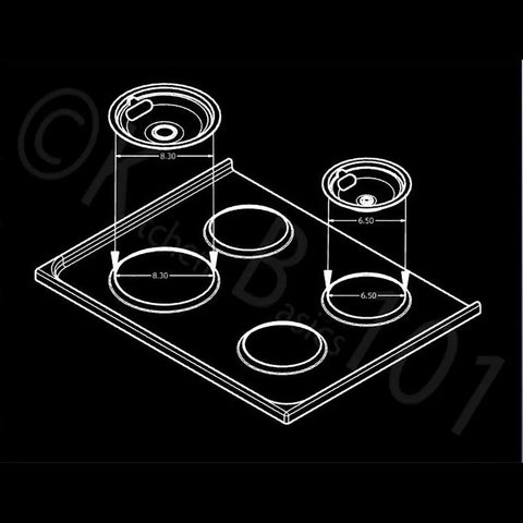 Diagram of Porcelain Drip Pan Replacement Set For Whirlpool Amana Maytag W10288051 Includes Two 6 Inch Pans And One 8 Inch Pan