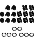 Get This Super Cool Set Of 25 Football Backplate Screws Perfect For Quick Repairs With Anti Loosening Design Nuts And Internal Locking Bushings Included In A Handy Storage Box For Any Athlete Needing Durable Gear Upgrades., black metal football backplate screws, nuts and lock washers laid out