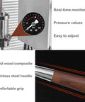 Close-up of visual gauge on Straight Up Manual Espresso Machine With 16 Bar Pressure Lever Operated Design for precise brewing.
