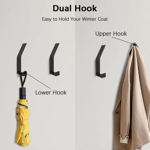 Six Hooks Heavy Duty Wall Mount Coat Rack Set, Built To Last Aluminum Alloy Hooks With 5 Inch Long Arms for coats and umbrellas