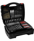 Tough As Nails Corded Hammer Drill With 100 Piece Bit Set, 7.5 Amp Variable Speed, Heavy Duty Gear For Wood Metal And Concrete, No Sweat Drilling, Pack Of 2 in a black case with assorted drill bits.