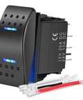 Waterproof DPDT 7 Pin Rocker Switch On Off On Toggle For 12V 24V Systems showing side view with jumper wires