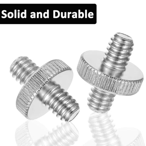 Heavy Duty Dual End Camera Tripod Screw 1/4 20 Male To Male 4 Pack solid metal mount adapters, close-up view, durable and reliable.