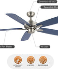 52 Inch Ceiling Fan With Remote No Light Kit Industrial Farmhouse Style ETL Listed Nickel Finish