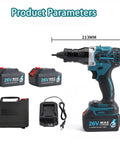 Cordless Rivet Nut Setter Gun With Dual Speed Gears And Rechargeable Battery Includes Seven Quick Swap Die Heads M3 Through M12 For Heavy Duty Auto Trades Plus No Sweat Led Work Illumination Setup showing drill, batteries, case, and charger.