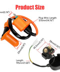 GY6 Ignition Coil CDI Box Starter Solenoid Relay Kit For 150cc 50cc 125cc Tao Tao Roketa with dimensions shown