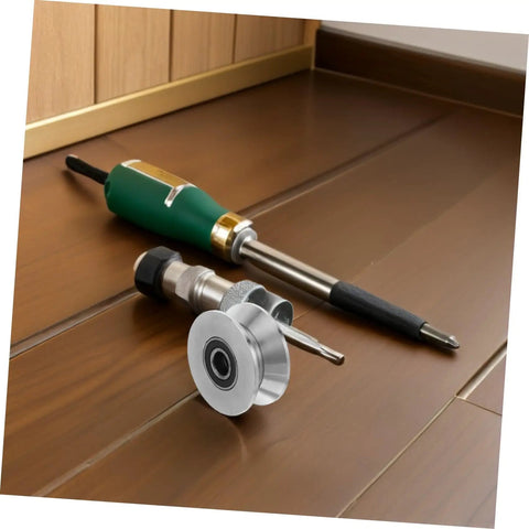 Heavy Duty Stainless Steel Sliding Door Rollers U Groove Caster Wheels With Smooth Glide Track Pulley Bearings For Barn Doors And Gate Rails on a wooden surface.