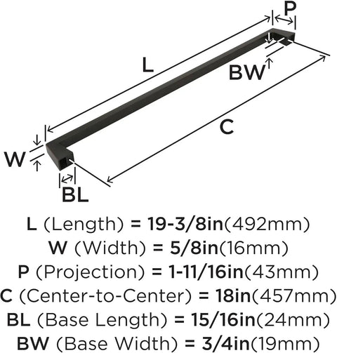 Dimensions of Oil Rubbed Bronze Appliance Pull 18 Inch Center To Center For Large Paneled Cabinets And Appliances