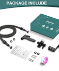 Handheld Bidet Sprayer For Toilet With Premium Stainless Steel Kit and accessories shown with anti leaking hose and mount