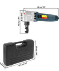 Electric Sheet Metal Nibbler Cutter with 1700 RPM High Speed Rotor, tool box included, dimensions shown