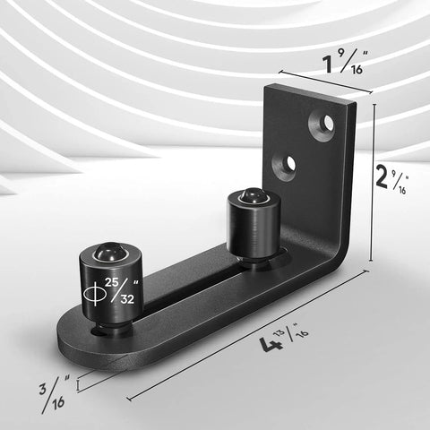 Sliding Barn Door Bottom Floor Guide With Ball Bearing Rollers, Adjustable Stay Wheel, Wall Mount System, Flush Flat Bottom Design