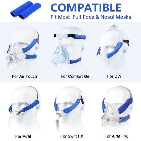 16 Pack Universal CPAP Headgear Strap Covers With Reusable Soft Fleece Pads displayed on various mask models.