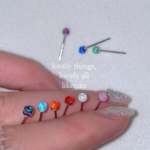 2mm Opal Stud Earrings In Sterling Silver 925 Tiny Ball Cartilage Tragus Piercing Earrings Colorful Opal Mini Jewelry For Women And Girls Hypoallergenic Sensitive Ears Gift, colorful opal studs on hand