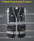 Rock Solid 9 Pocket Reflective Safety Vest Designed To Handle The Daily Construction Grind With Spacious Zippered Stash Bins features multiple functional pockets.