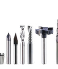 Solid Carbide Router Bits Quarter Inch Shank Legit Beast Mode Knockout Kit with T Slot Milling Cutters, seven pieces of CNC tools.