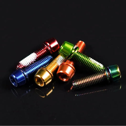 Six Pack Mountain Bike Stem Bolts M5 X 18mm Hex Socket Steel Screws For MTB DH BMX Road Bikes Beefy High Strength Alloy Steel Lightweight And Corrosion Resistant Easy Install Orange Finish mixed colors