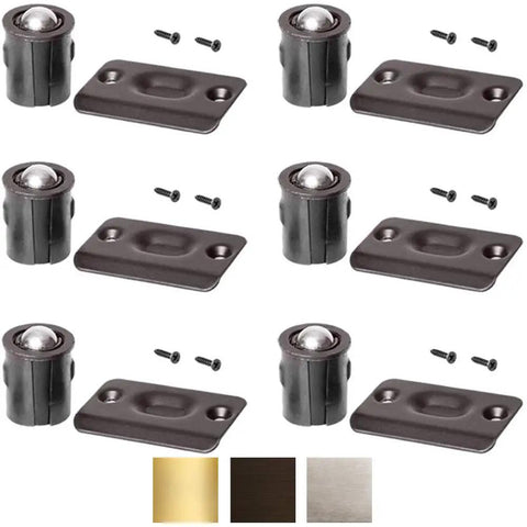 Six Pack Oil Rubbed Bronze Door Drive-In Ball Catch Sets With Strike Plate, Premium Quality Steel, Easy Install, Includes Matching Screws