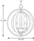 Antique Bronze 3-Light Sphere Pendant Light With Pivoting Armillary Rings, New Traditional Style, diagram with dimensions