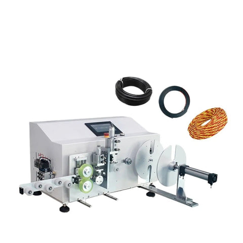 Automatic Electric Wire Winding Reel With Digital Touch Screen 4 In 1 Coiling Station showing digital controls and wire spools.