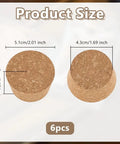 Product dimensions of Six Pack Large Cork Stoppers 1.7 To 2 Inch Tapered Cork Bottle Plugs with top and base diameter shown
