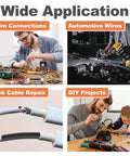 Image showing diverse uses of 420 Pieces Heat Shrink Tube Kit With Seven Sizes Dual Wall Glue Lined 3 To 1 Ratio for various projects.