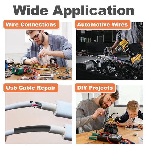 Image showing diverse uses of 420 Pieces Heat Shrink Tube Kit With Seven Sizes Dual Wall Glue Lined 3 To 1 Ratio for various projects.