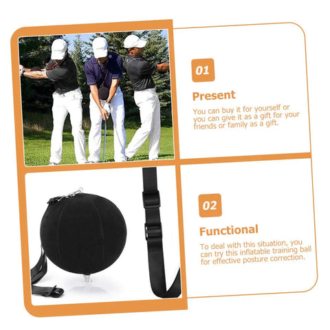 Image showing golfers using the Inflatable Golf Swing Trainer Set With Adjustable Neck Rope And Inflator, Portable Posture Aid