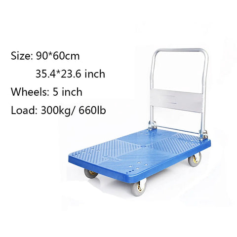 Heavy Duty Foldable Push Cart Platform Truck With 660 Lb Capacity 90 By 60 Cm Deck metal handle and 5 inch wheels