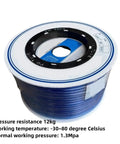 Heavy Duty Pu Air Compressor Hose With Badass Flexibility And Slick Smooth Bore Built For Pneumatic Tools Shop Gear And Factory Machines Super Long Reel Blue on a spool with specifications.