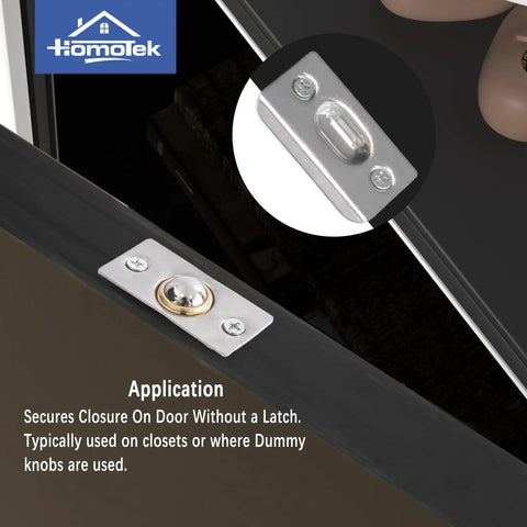 2 Pack Closet Door Ball Spring Catch Replacement Drive In Ball Catch Adjustable French Door Hardware With Strike Plate Satin Nickel Concealed Ball Catch System For Quiet Reliable Door Closure And Easy Adjustment showing application details.