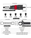 Cordless Riveting Gun Kit With Brushless Motor For Fast Nut Insert Riveting, Portable Home Workshop Tool, 5 nozzle sizes shown
